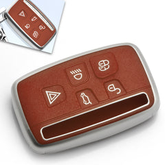 Key Fob Cover for Range Rover Evoque Velar Discovery Sport Land Rover LR2 LR4 Freelander,Jaguar XF XJ XE F-PACE F-TYPE 5 Buttons,Soft TPU Protective Key Shell Case Smart Remote Entry,Brown