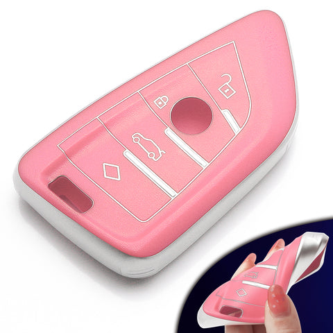 For BMW Key Fob Cover,Soft TPU Full Protection Key Fob Case for BMW 2 3 5 6 7 Series X1 X2 X3 X4 X5 X6 X7 Keyless Entry Smart Remote Control, Pink