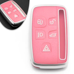 Key Fob Cover for Range Rover Evoque Velar Discovery Sport Land Rover LR2 LR4 Freelander,Jaguar XF XJ XE F-PACE F-TYPE 5 Buttons,Soft TPU Protective Key Shell Case Smart Remote Entry,Pink