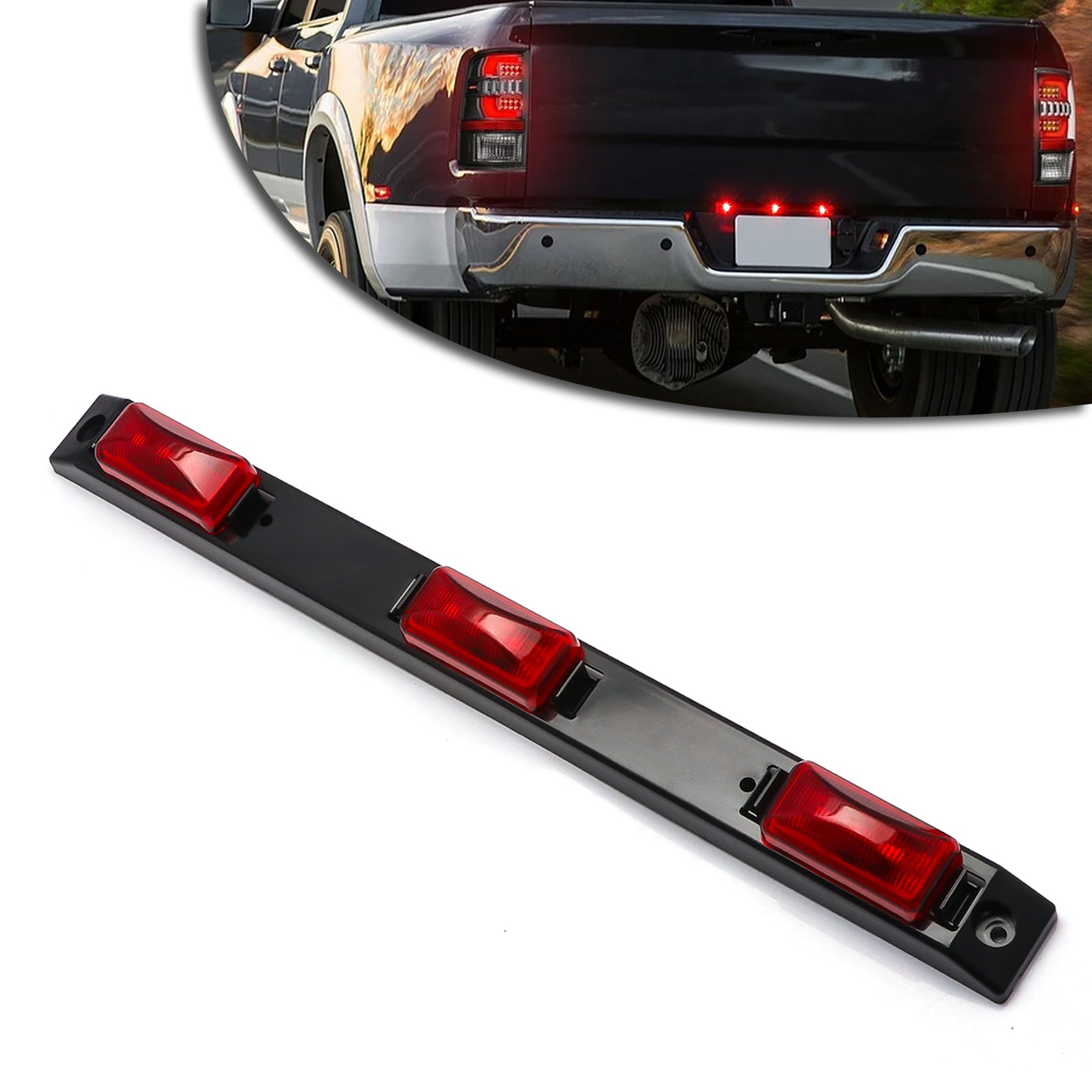Red Lens 9-LED Truck Rear Tailgate or Trailer LED Light Bar Compatible ...