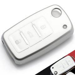 Key Fob Cover for VW Volkswagen Golf GTI Passat Beetle Tiguan Polo EOS Jetta MK1-MK6 3 Buttons,Soft TPU Full Protection Key Shell Case Smart Remote Entry,White