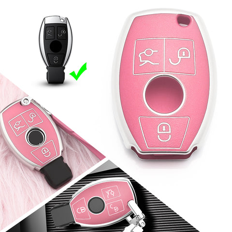 For Mercedes Benz Key Fob Cover, Key Fob Case for Mercedes Benz C E M S CLA CLS CLK GLC GLK G Class Soft TPU Full Cover Protection Smart Remote Keyless Entry Key Fob Shell, Pink