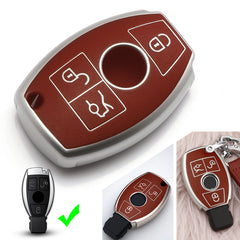 For Mercedes Benz Key Fob Cover, Key Fob Case for Mercedes Benz C E M S CLA CLS CLK GLC GLK G Class Soft TPU Full Cover Protection Smart Remote Keyless Entry Key Fob Shell, Brown