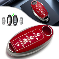 Smart Key Fob Cover Case Holder Soft TPU Full Cover Protection For Nissan Altima Maxima Murano Sentra Versa Pathfinder Armada 4 Button Keyless Entry Remote, Red