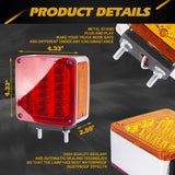 2pcs Double-Faced LED Fender Side Marker Signal Lights Square Shape Compatible With Freightliner Peterbilt Kenworth Heavy Truck Trailer, Amber/Red