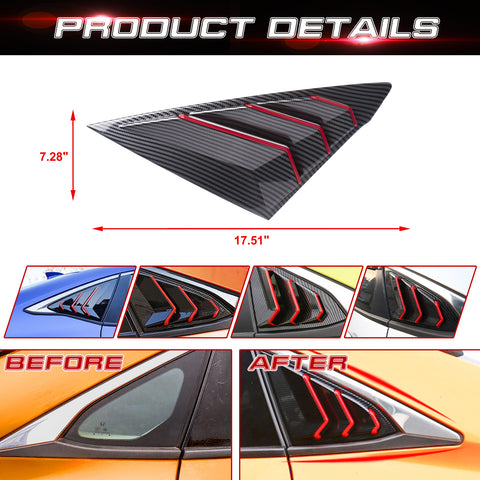 2x Carbon Fiber Pattern Window Louver Air Vent Cover Trim For Honda Civic 11th