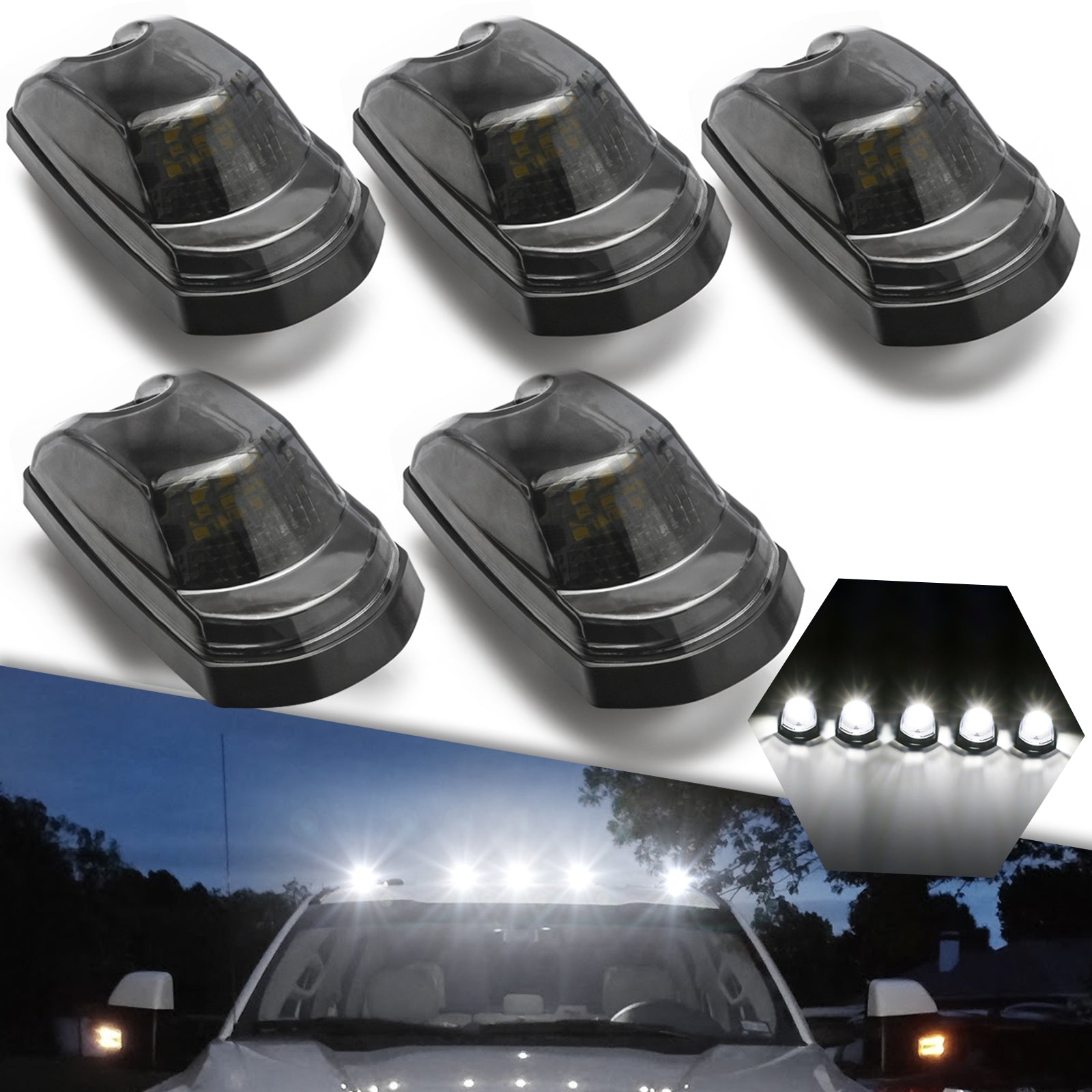 Smoked Lens White LED Cab Roof Clearance Running Light Lamp For