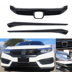 Carbon Fiber Pattern Front Bumper Hood Grill Cover Trim For Honda Civic 2016-up