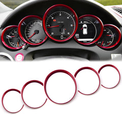 5pcs ABS Anodized Dashboard Meter Ring Instrument Frame Trim Covers for Porsche Cayenne 958 2011-2018 Panamera 976 2010-2016 Porsche 911 991 2013-2018 Red/ Blue/ Silver