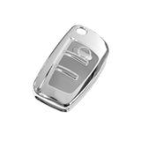 Soft TPU Flip Remote Key Fob Case Cover for Audi A1 A3 A4 A5 A6 Q2 Q3 Q7 TT S3 R8 3-Buttons Flip Key, Silver