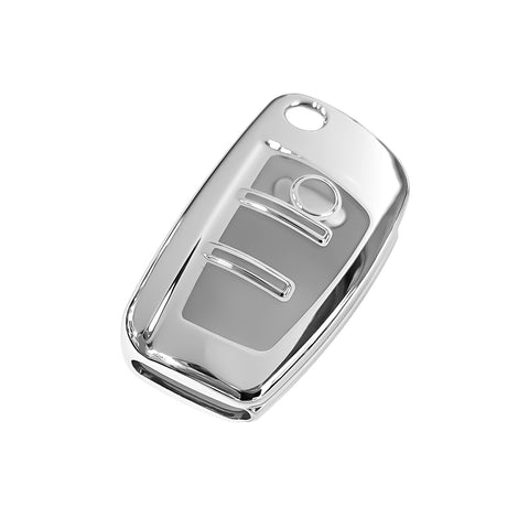 Soft TPU Flip Remote Key Fob Case Cover for Audi A1 A3 A4 A5 A6 Q2 Q3 Q7 TT S3 R8 3-Buttons Flip Key, Silver