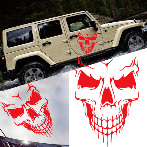 Auto Front Hood Vinyl Graphic Sticker - Truck Trailer Boat Door Window Decal - 1pcs Black/ White/ Red Skull Shape