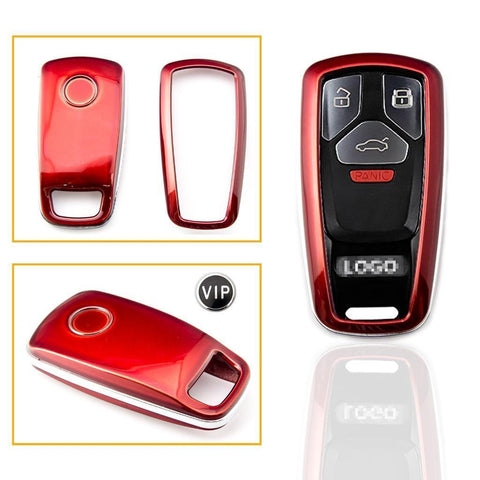 Carbon Fiber Pattern/ Glossy Black/ Glossy Red/ Glossy White Key FOB Cover Shell Case for 2017+ Audi Keyless Remote