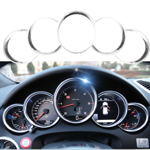 5pcs ABS Anodized Dashboard Meter Ring Instrument Frame Trim Covers for Porsche Cayenne 958 2011-2018 Panamera 976 2010-2016 Porsche 911 991 2013-2018 Red/ Blue/ Silver