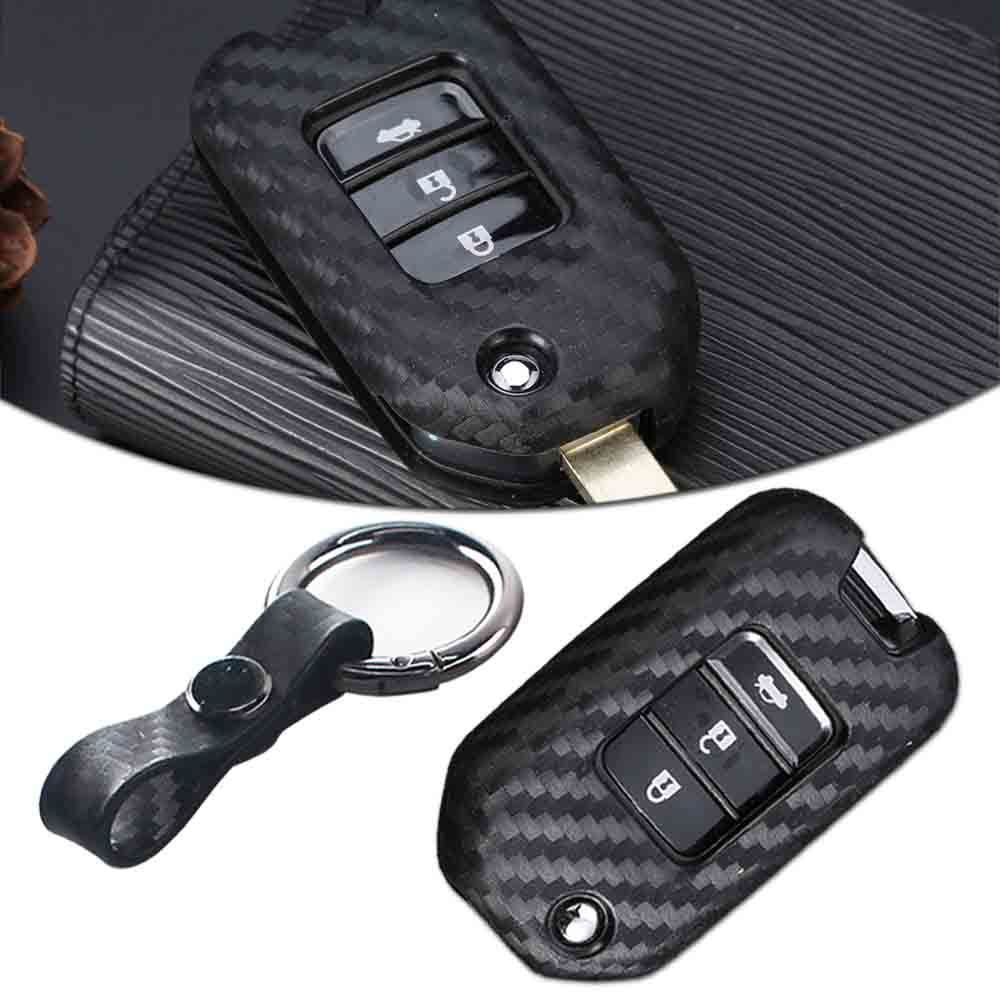 Carbon Fiber Pattern TPU Remote Key Fob Cover Case Fit for Honda Civic