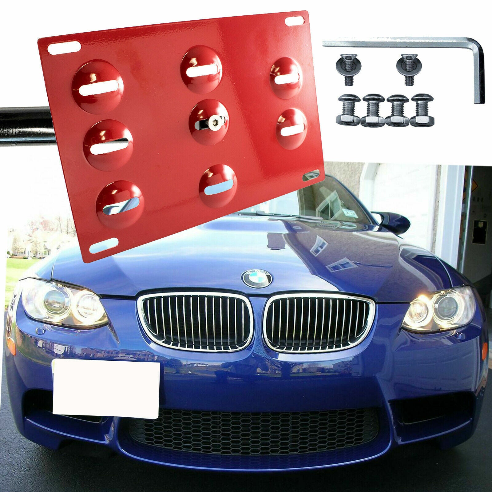 Red Tow Hook License Plate Mounting Bracket For BMW 325i 328i 330i