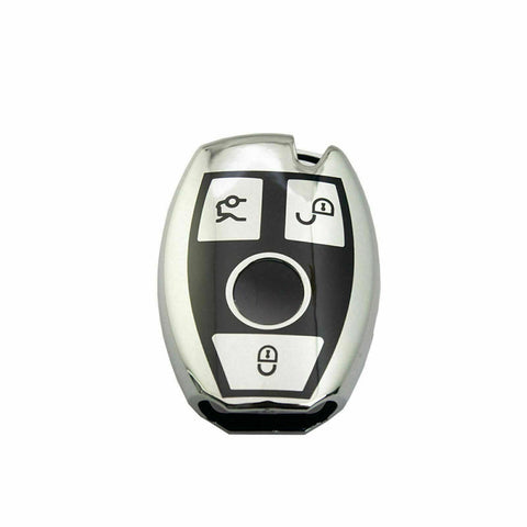 Silver TPU Full Protect Smart Key Cover Case w/Keychain For Mercedes A B C E S M CLS CLK