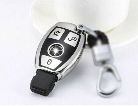 Silver TPU Full Protect Smart Key Cover Case w/Keychain For Mercedes A B C E S M CLS CLK