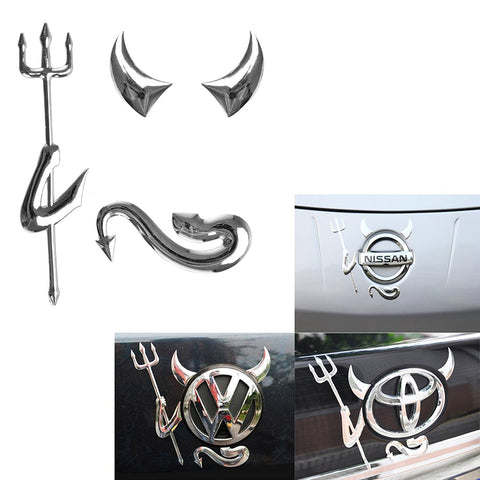 3D Teufel Auto Aufkleber Embleme Sticker Devil Demon Silber