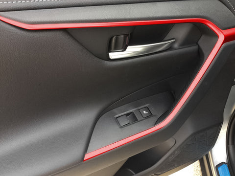 Sporty Red Inner Door Upper Armrest Strip Decor Cover Trims For Toyota RAV4 2019-21