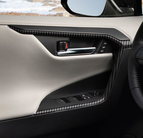Full Set Carbon Fiber Style Interior Window Lift Door Lock Switch Control Door Panel Armrest Strip Handle Bowl Accessories Cover Trim Combo Kit, Compatible with Toyota Rav4 2019-2024