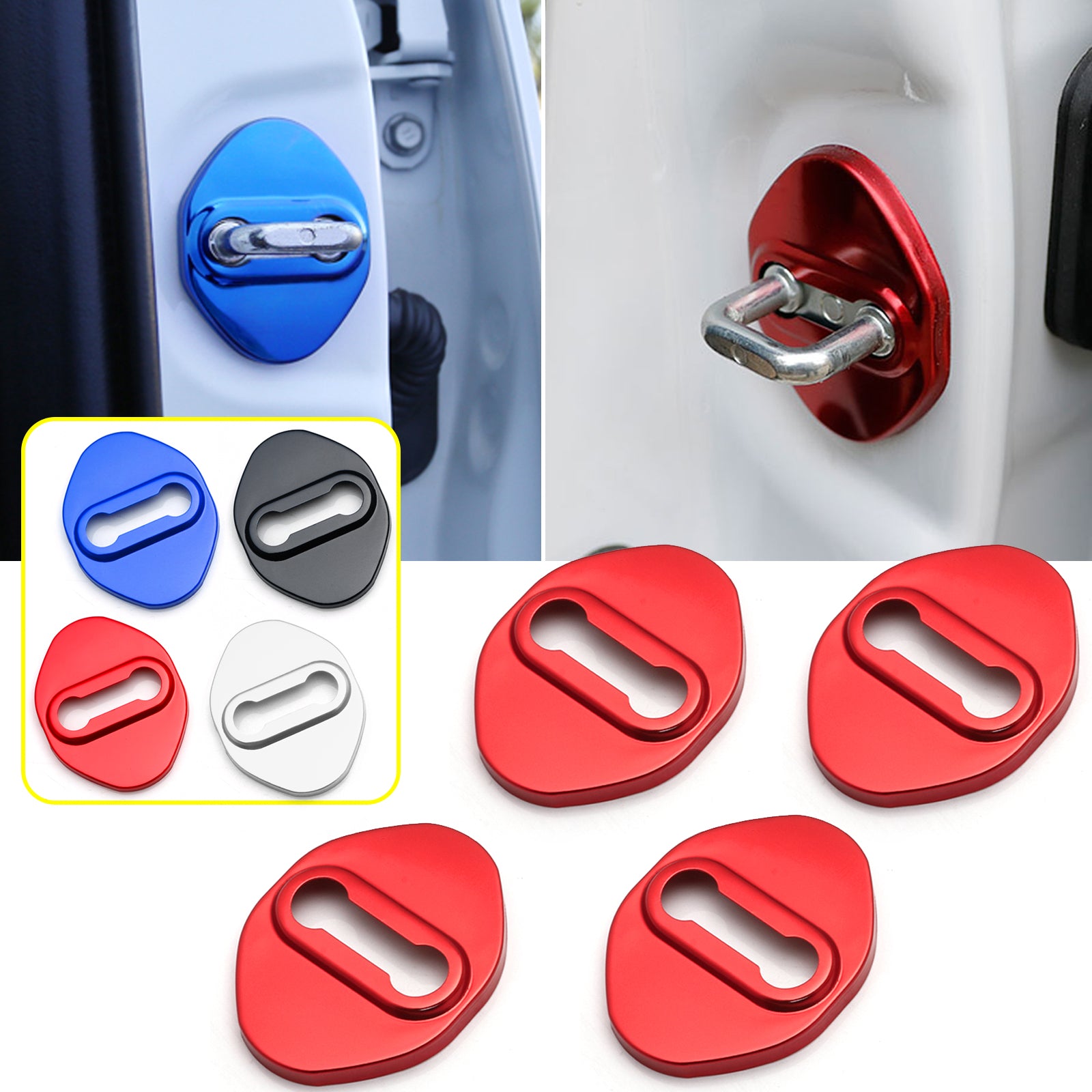4pcs Blue/Black/Red/Silver Door Lock Cover Stainless Steel Car Door Lo